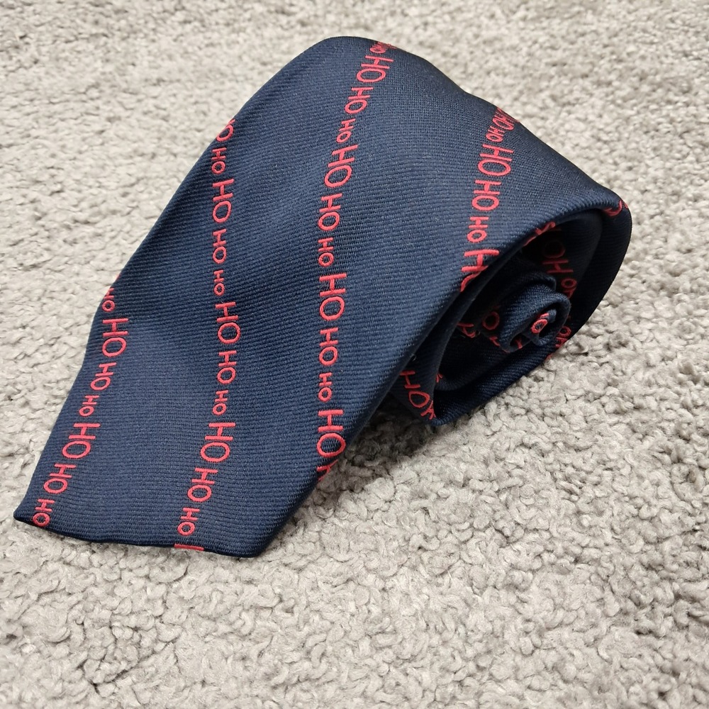 Cappuccino Mens Christmas Tie Navy Blue Red HO HO HO Holiday Necktie Novelty